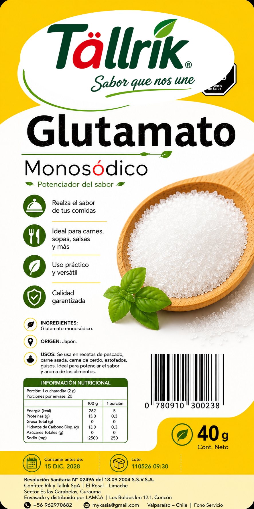 Etiqueta de Glutamato monosódico Tallrik